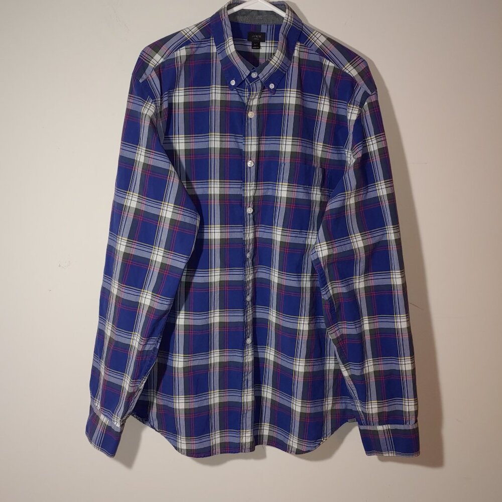 J. Crew Tartan Plaid Long Sleeve Button Down 100% Cotton Shirt Sz XLT Blue